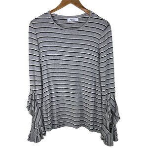 Bailey 44 Top Striped Crewneck Ruffle Long Sleeve Gray Modal Blend Size Medium